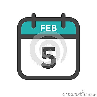 February 5 Calendar Day or Calender Date for Deadlines or Appointment Vector Illustration