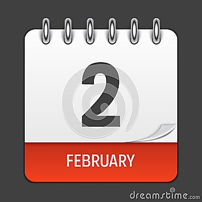 February 2 Calendar Daily Icon. Vector Illustration Emblem. Vector Illustration