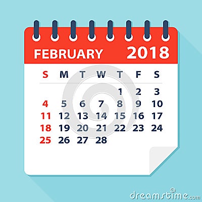 February 2018 Calendar Leaf - Illustration Stock Photo