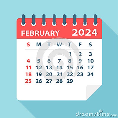 February 2024 Calendar Leaf - Vector Illustration Vector Illustration