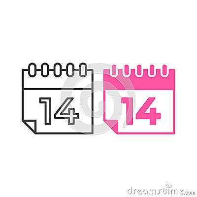 February 14, calender valentine day. Vector icon template Vector Illustration