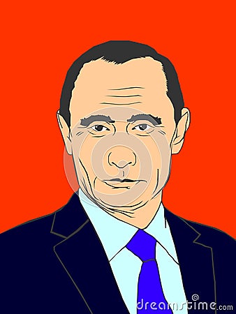 February 19, 2019. A vector illustration of a portrait of President Vladimir Putin on a red background Vector Illustration