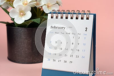February 2024 Desk Calendar beige background Stock Photo