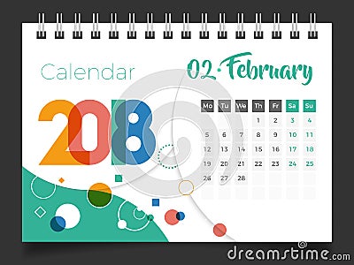 February 2018. Desk Calendar 2018 Vector Illustration