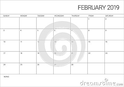 February 2019 desk calendar vector illustration, simple and clean design Vector Illustration