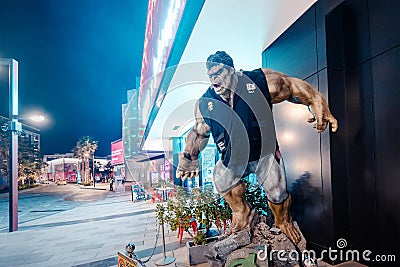 huge figure of the incredible Hulk near the entrance to the comic book and toy store or at the Editorial Stock Photo