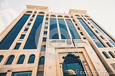 Majestic building of the Ministry of Finance of the United Arab Emirates in Dubai, which is part of Editorial Stock Photo