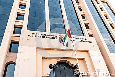 Majestic building of the Ministry of Finance of the United Arab Emirates in Dubai, which is part of Editorial Stock Photo