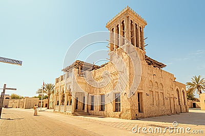 majestic House of Sheikh Said Al Maktoum in traditional Arabic architecture with wind tower Editorial Stock Photo