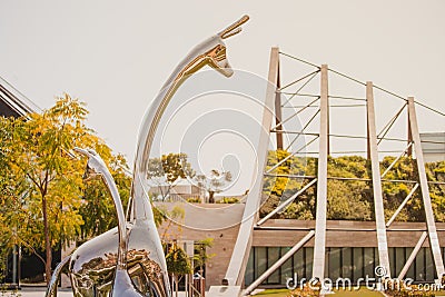 Metal statues of two giraffes at Dubai Safari Zoo park Editorial Stock Photo