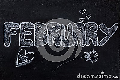 February handwritten on Blackboard Stock Photo