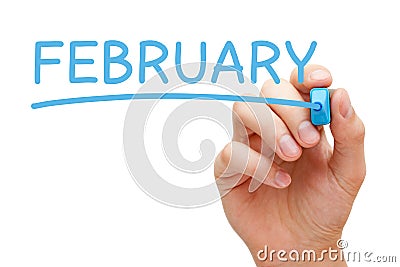 February Handwritten With Blue Marker Stock Photo