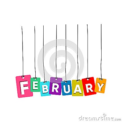 February hanging words vector, colourful words vector, name of months vector Vector Illustration