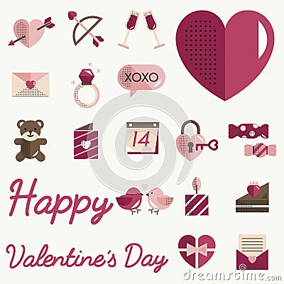 February Happy Valentine Icon Set Vector Stock Photo