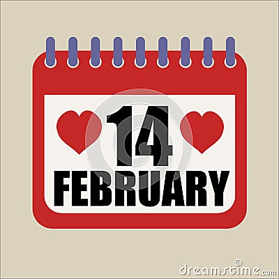 14 february heart happy valentines day calendar Vector Illustration