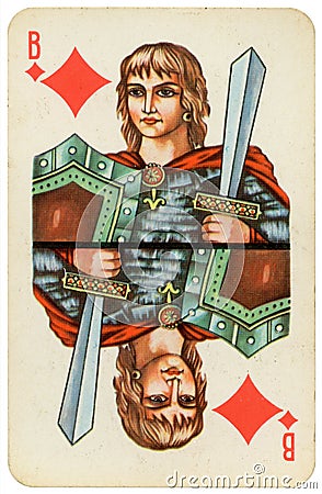 26 February 2020 - Jack of Diamonds old grunge russian and soviet style playing card Editorial Stock Photo