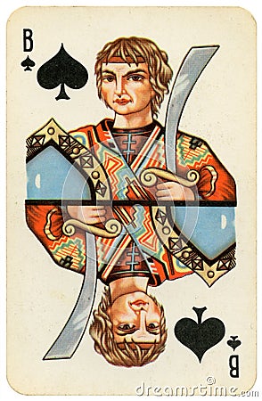 26 February 2020 - Jack of Spades old grunge russian and soviet style playing card Editorial Stock Photo