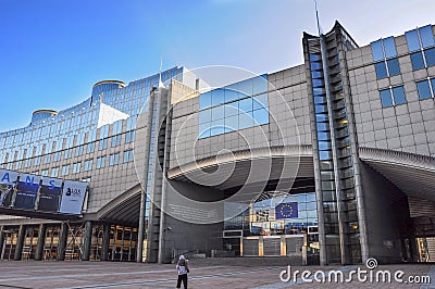 February 2017. Modern architecture of European Parliament building in Brussels, Belgium Editorial Stock Photo