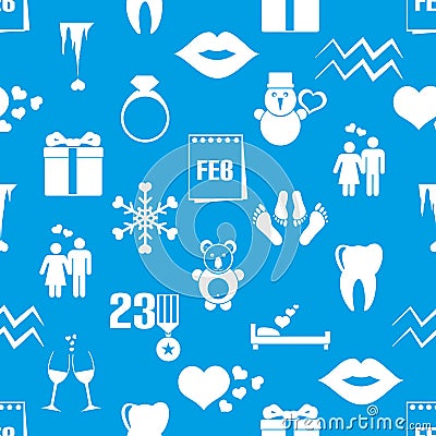 February month theme set of simple icons blue and white pattern eps10 Vector Illustration