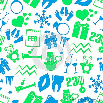 February month theme set of simple icons seamless pattern eps10 Stock Photo