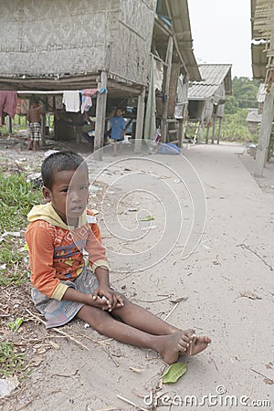 24 February 2013,Ranong,Thailand:a children in a Moken fishing village on Phayam island, Ranong, Thailand Editorial Stock Photo