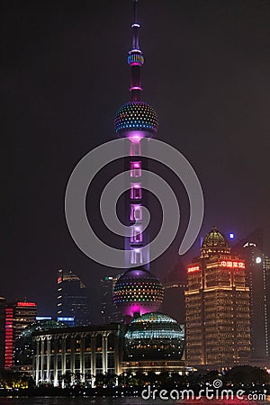 Shangahi. Panorama of the city from the Bund Editorial Stock Photo