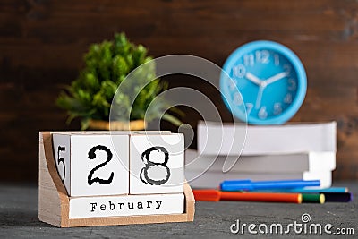 February 28th. February 28 wooden cube calendar Stock Photo