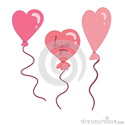 14 February valentines day heart shaped balloons flat design Vector Illustration
