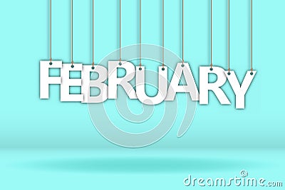 FEBRUARY. The word consists of letters hanging on a rope Vector Illustration