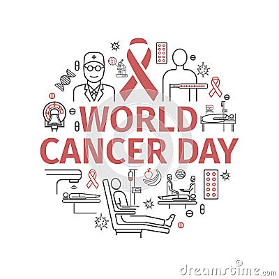 February 4, World Cancer Day. Infographics Banner. Line icons set. Vector signs. Vector Illustration