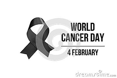 4 February , World Cancer Day with ribbon black and white color for campaign poster about cancer Stock Photo