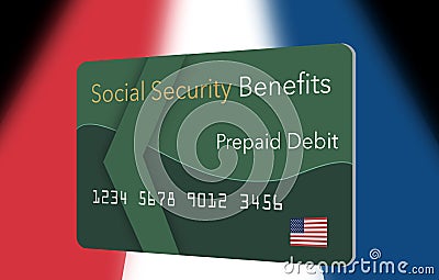 Federal benefits for Social Security, SSI, VA and more can be paid using a prepaid debit card. Here is a mock prepaid government Cartoon Illustration