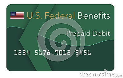 Federal benefits for Social Security, SSI, VA and more can be paid using a prepaid debit card. Here is a mock prepaid government Cartoon Illustration