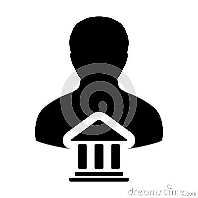 Federal government icon vector with male person profile avatar with building symbol for banking and finance in glyph pictogram Vector Illustration