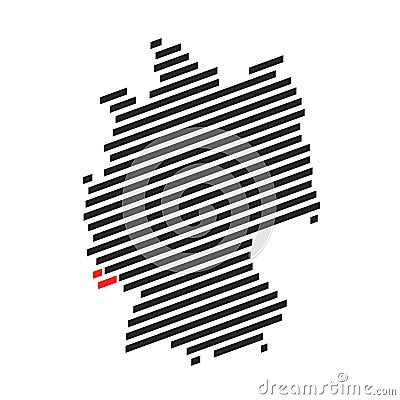 Federal State Saarland on striped map of Germany Stock Photo