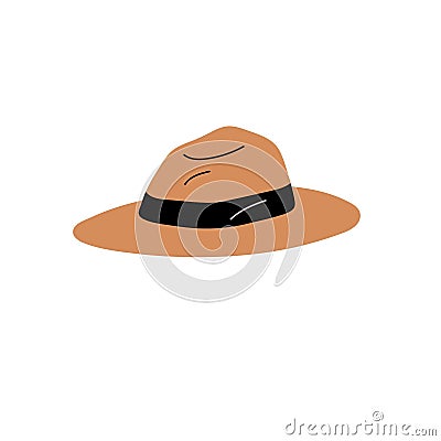 Fedora, trilby, homburg hat. Retro headwear with soft brim, indented crown. Clothes created from felt. Stylish male head Vector Illustration