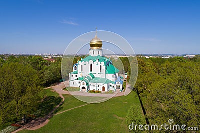 Fedorovsky Cathedral on a background of blue sky. Tsarskoye Selo, St. Petersburg Stock Photo