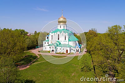 Fedorovsky Cathedral shooting from a quadcopter. Tsarskoye Selo Stock Photo