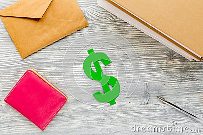 Fee-paying education set with dollar sign on white table top view Stock Photo