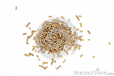 Feed for livestock. Pig feed pellets,feed for hamster, rabbits or mouse on a white background Stock Photo