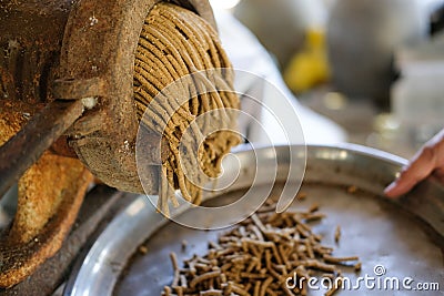 feed production. machine for producing fodder pellet for feeding animal Stock Photo