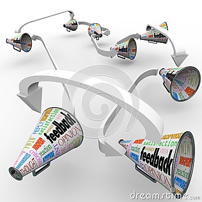 Feedback Bullhorns Megaphones Spreading Opinions Comments Stock Photo