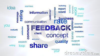 Feedback concept comment communication customer business share information client message opinion animated word cloud Stock Photo