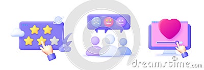 Feedback in 3d style. Good feedback concept. 3d chat icon set. 3d render vector illustration Vector Illustration