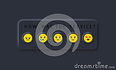 Feedback emoji slider. Reviews or rating scale with emoji representing different emotions. User interface elements for mobile app Vector Illustration