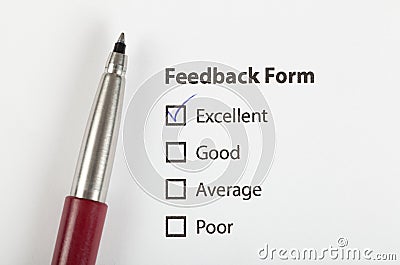 Feedback form checked with excellent Stock Photo