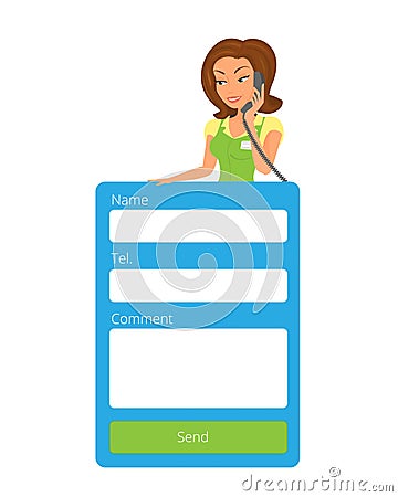 Feedback form for website with female receptionist Vector Illustration
