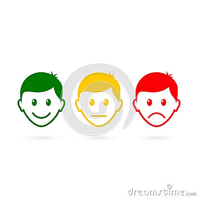 Feedback icon, man head with different mood. Emoticon evaluation icon. Vector Vector Illustration
