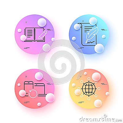 Feedback, International globe and Feather minimal line icons. For web application, printing. Vector Vector Illustration