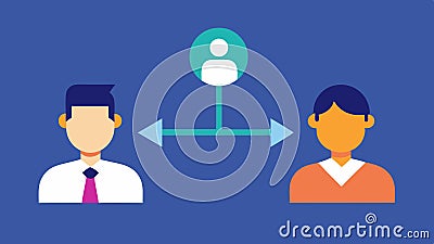 Feedback Loop An illustration showing a bidirectional arrow between a manager and remote employees symbolizing open Cartoon Illustration